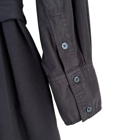Monrow Asymmetrical Poplin Tie Shirt Dress in Black 100% Cotton, Size Small - Picture 12 of 14